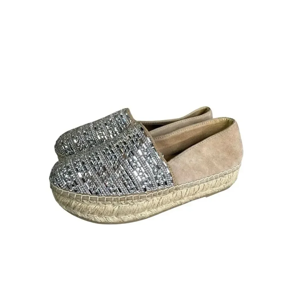 Steve Madden Proud Platform Espadrilles Rhinestone Crystal Slip On Loafers 6.5